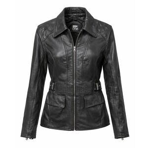 Vintage Highway One Leather Jacket Moto Black Buckled Waist Fitted Medium Biker‎
